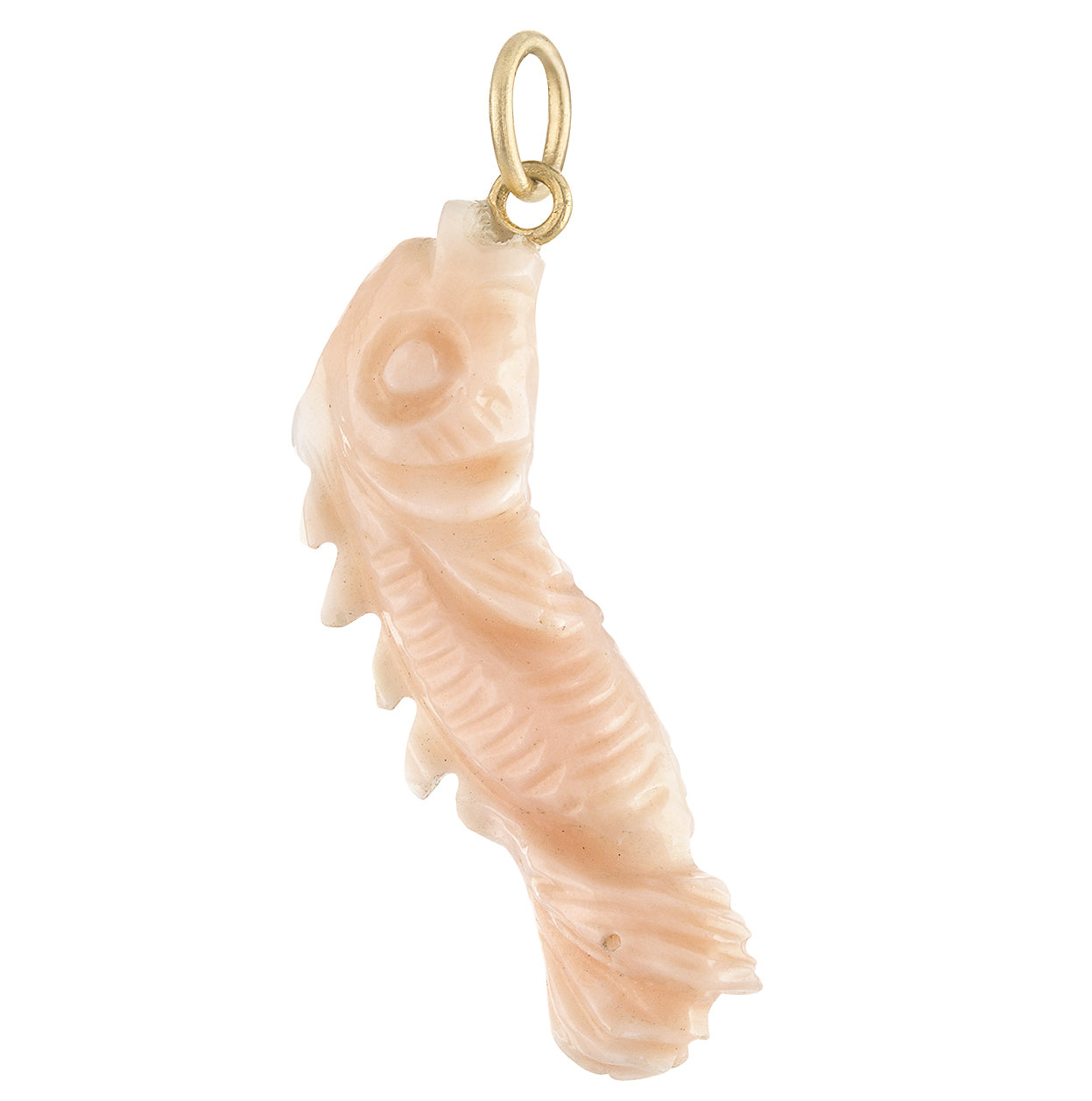 Vintage Carved Coral Trout 14K Gold Charm